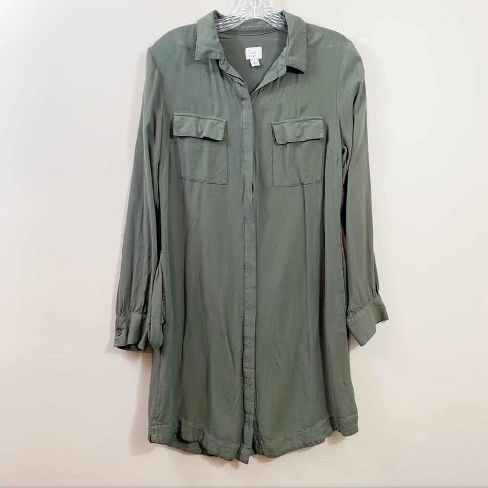 A New Day Army Green Long Sleeve Shirt Dress